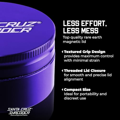 Santa Cruz Shredder Metal Herb Grinder Knurled Top for Stronger Grip 2-Piece 2.2" (Purple) Purple Medium (2.2 Inch)