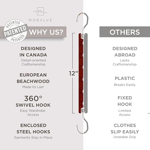 MORALVE Space Saving Hangers for Closet – 4 Pack European Beechwood 6-Tier Shirt Organizer with 360° Swivel Hook – Collapsible Clothes Hanger for Closet Organization (Hangers Not Included) Mahogany