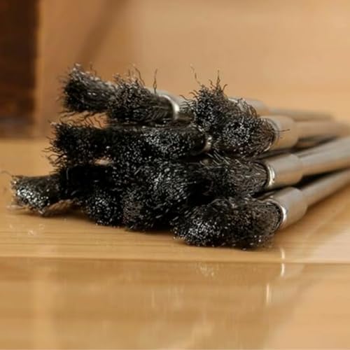 20 pieces stainless steel cleaning end brush pen, 1/8 inch (3 mm) x 1/5 inch (5 mm) metal rust removal, cleaning and polishing rotary tools