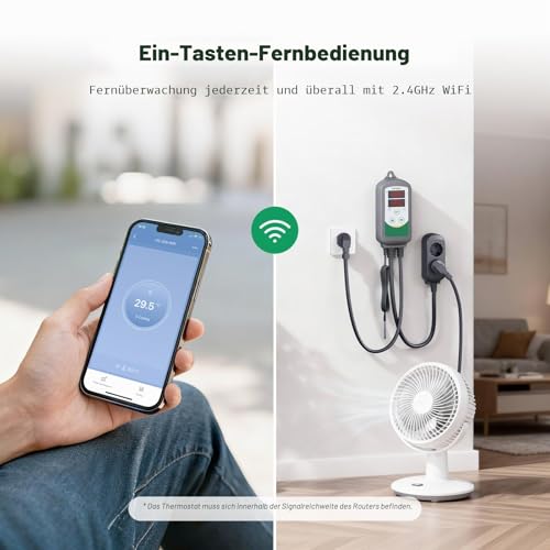 Inkbird Wi-Fi Thermostat Heating Cooling, ITC-308-Wi-Fi Socket, Thermostat, Temperature Controller, with App Control, Terrarium Thermostat with Probe for Incubator, Brewing | Digital Thermal Socket with Sensor for Greenhouse Reptile Terrarium Agriculture