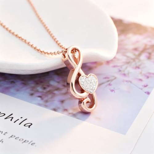 Music Note Urn Ashes Pendant Rhinestones Memorial Keepsake Jewelry Ash Keepsake Holder Memorial Jewelry for Women Rose Gold