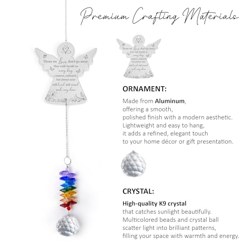 Memorial Suncatcher Ornament - Sympathy Gift for Loss of Loved One - Memorial Angel - Rainbow Maker - Bereavement Keepsake - Hanging Crystal Decor - Mother's Day for Women Angel They Walk Beside Us