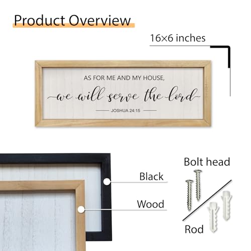 comurdyo As For Me And My House We Will Serve The Lord Sign 16"×6" Wood 16"L x 6"W Bible Verse Wall Decor （Wood)