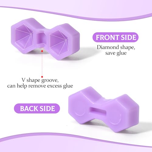 Eyelash Extension Glue Cups 200pcs Diamond Shape Mini Eyelash Glue Holder Two Holes Lash Grafting Supply Purple