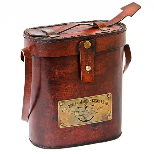 Nautical Design Antique Victorian Marine Brass Leather Binocular Sailor Instrument London 1915 Orange for Home & Office Outdoor Camping