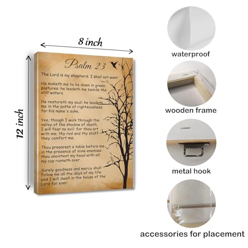 Christian Wall Art Psalm 23 the Lord is My Shepherd Canvas Print Positive Scripture Canvas Painting Home Bedroom Wall Decor Baptism Gift Framed 8 * 12 inch 12"L x 8"W