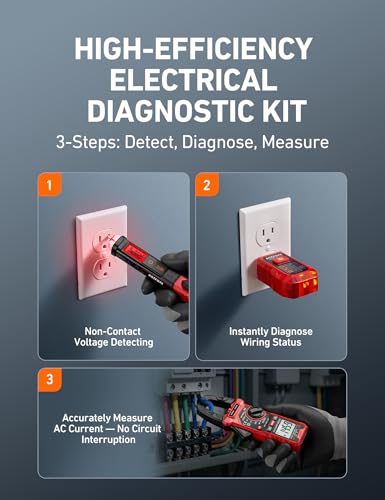 AstroAI ETK3 2000-count digital clamp meter with voltage tester pen and GFCI outlet tester in black