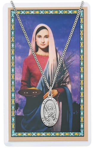 Saint Lucy 7/8-inch Pewter Medal Pendant Necklace with Holy Prayer Card