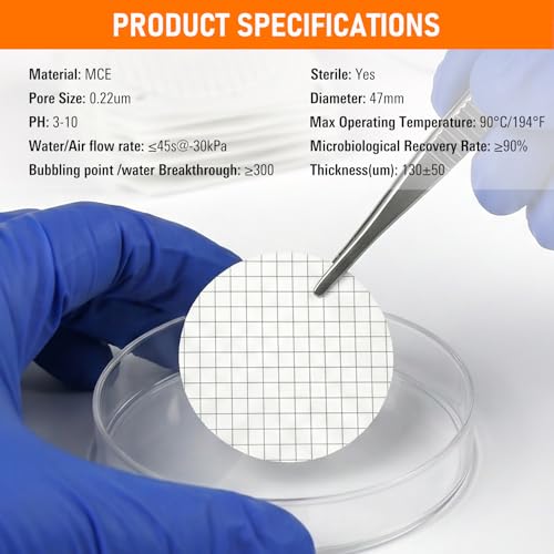 200PCS 47mm MCE Membrane Disc Filters with Grid, 0.45μm