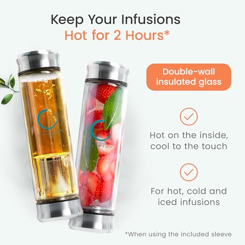 Pure Zen Tea infusion mug with 13 oz tea infuser bottle, ceramic tea gift set for brewing loose leaf tea.
