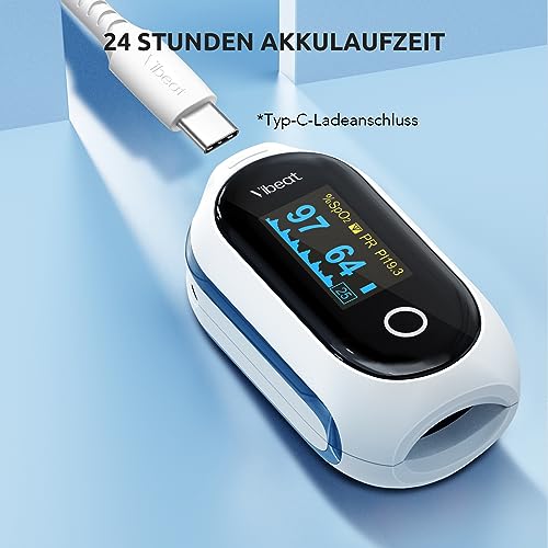 Vibeat Bluetooth Pulse Oximeter with 12 Offline Data, Rechargeable Oxygen Saturation Meter Finger, Continuous Monitoring, Pulse Oximeter, Finger Oximeter, Convenient Heart Rate Monitor with App