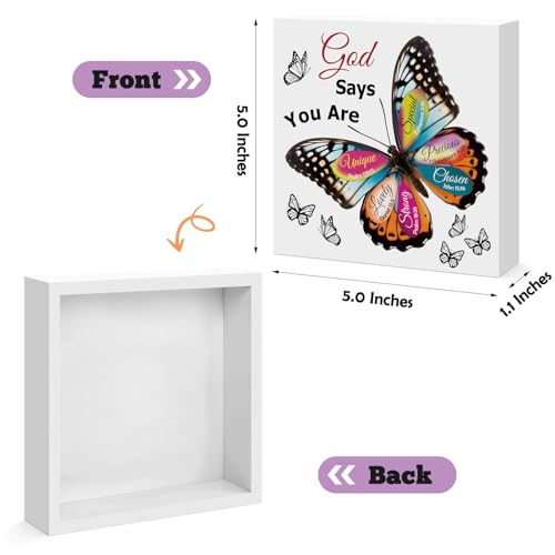 Christian Gifts for Women Birthday Christmas Butterfly Inspirational Gifts for Friends Family Coworker Religious Spiritual Gifts for Her Christian Wooden Sign for Home Office Shelf Desk Decor