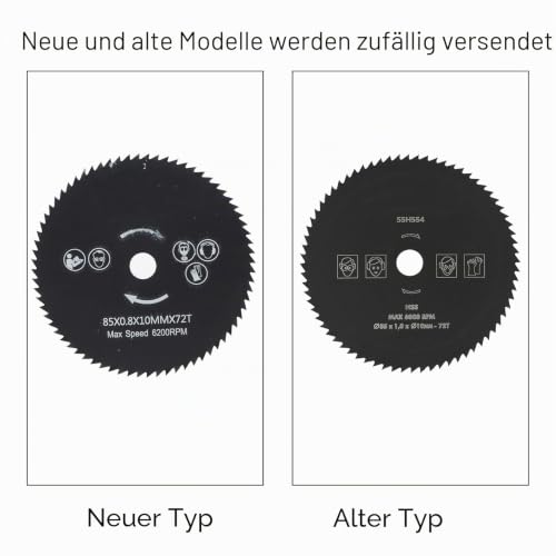 Pack of 2 HSS Circular Saw Blades, 85 mm x 10 mm, 72 Teeth, Multi Material Circular Saw Blades, Cutting Discs for Woodworking, Wood, Metal, PVC, Aluminum, Cutting Wheel