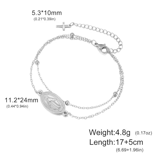 Virgin Mary Cross Bracelet for Women Virgen de Guadalupe Our Lady of Guadalupe Mother Mary Bracelet Miraculous Medal Christian Amulet Catholic Faith Jewelry Baptism Gift silver 5