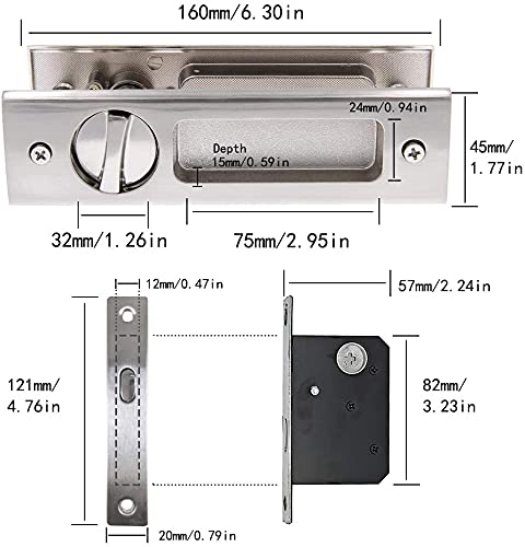 LWZH 6.3" Silver Invisible Recessed Handle Latch with Keys Interior Pocket Door Lock Sliding Barn Door Lock Furniture Hardware (1 Pack) 1 Pack