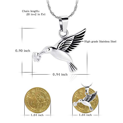 Hummingbird Cremation Jewelry Keepsake Stainless Steel Human Pet Urn Necklace for Ashes for Women Men Memorial Pendant Silver