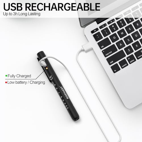 RISEMART Pupil Light Diagnostic Light with Pupil Meter and Ruler, Warm/Cool White, Rechargeable USB LED Pen Lamp for Nurses, Students, Doctors (Black) black