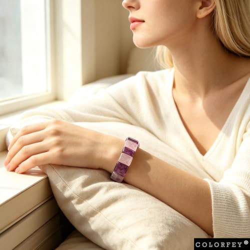 Natural Stone Amethyst Bracelet for Women - Handmade Healing Crystal Amethyst Rose Quartz Beaded Bracelets, Premium Energy Gemstone Bracelets Unique Double Protection Jewerly for Women Amethyst Rose (S)