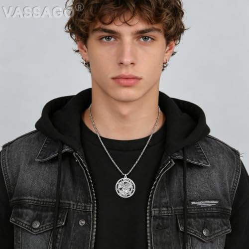 VASSAGO Saint Michael Necklace Stainless Steel St Michael Archangel Protect Us Medal Necklace for Men Women Religious Amulet Jewelry Gift Silver