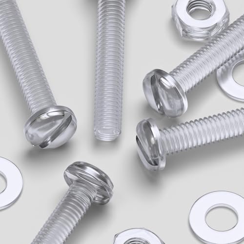 50x Caterpillar Red clear acrylic slotted pan head screws and bolts, M3 x 20mm, with nuts and washers