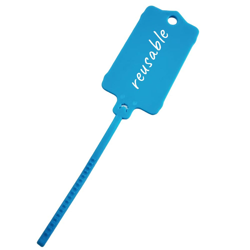 100pcs Reusable Blank Plastic Tags Ties Key Tags 1.45"*2.48" Serrated Tension Sealing Strap with Large Label Plastic Tie Mark Label Waterproof Hang Sign Write on Tag (Blue, 100pcs) Blue