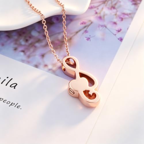 Music Note Urn Ashes Pendant Rhinestones Memorial Keepsake Jewelry Ash Keepsake Holder Memorial Jewelry for Women Rose Gold