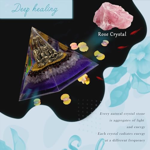 FENGSHUI-CAISHEN Guan Yin Statue in Healing Crystal Organite Pyramid - Quan Yin, Kwan Yin, Quan Am, Kuan Yin, Guanyin Statue for Meditation Altar, Kwan Yin, Female Buddha, Goddess of Mercy Medium Purple