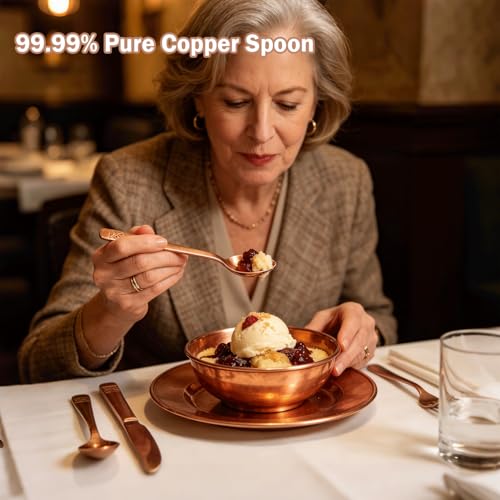 6.5-Inch Pure Copper Spoon, 100% Hand Forged Oriental Copper Spoon, Suitable for Family Gatherings, Restaurants, Desserts, Sugar, and Coffee (2) 2