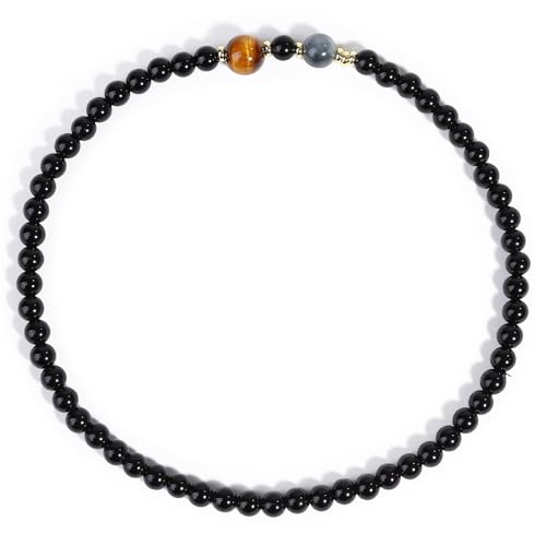 Black Obsidian Tiger Eye & Silver Obsidian Bracelet, Double Layer Beaded Crystal Bracelet for Men & Women, Healing Beads Stacked Double-Wrap Protection & Confidence Jewelry Gift