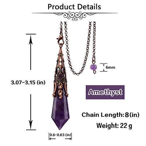 Jovivi Natural Amethyst Crystal 12 Facted Therapy Healing Dowsing Divination Pendulum - Reiki Charged Chakra Balancing Pendant with Chain