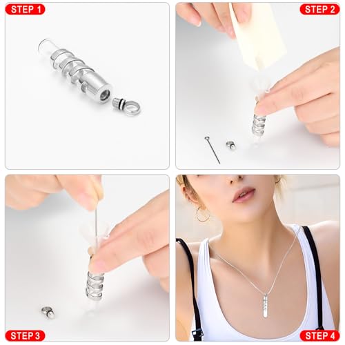 Clear Glass Tube Cremation Urn Jewelry Ashes Holder Necklace Keepsake Memorial Pendant Including Box/Fill Kits Silver