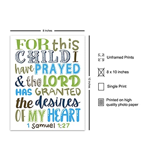 For This Child We Have Prayed - Religious Little Boys Room Decor - Toddler Boy Nursery Wall Decor - Baby Boy Christian Wall Art - Bible Verses Gift - Scripture Decoration