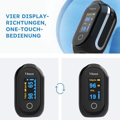 Vibeat Sleep Bluetooth Pulse Oximeter with Continuous Mode, Rechargeable Oxygen Saturation Meter for Fingers with 8 x 10 Hours Data Recording, Blood Oxygen Meter Finger with Auto Data Synchronous