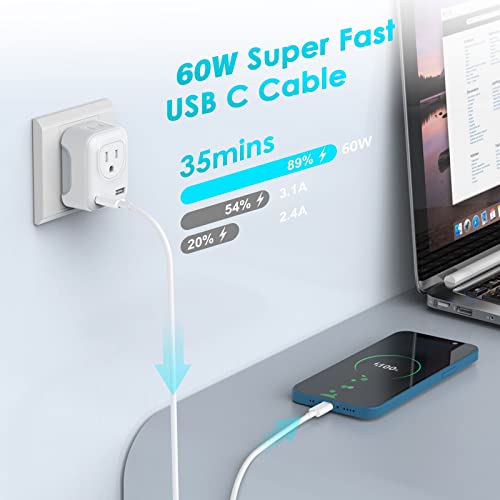 iPhone 15 Charging Cable, USB C Cable, 2 Pieces, 1 m, 60 W, USB C to USB C Fast Charging Cable, PD3.0 USB C Charging Cable for iPhone 15/15Pro/15ProMax, Samsung S23/S22/S21 Series, Huawei MacBook 2-pack, 1 m
