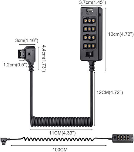 Alvin's Cables D-tap Splitter Cable with Power Switch Male DTap to 4 Female D Tap 2 DC USB for V-Mount Battery for ARRI/RED Camera LCD Monitor LED Video Light Bidirectional Pluggable