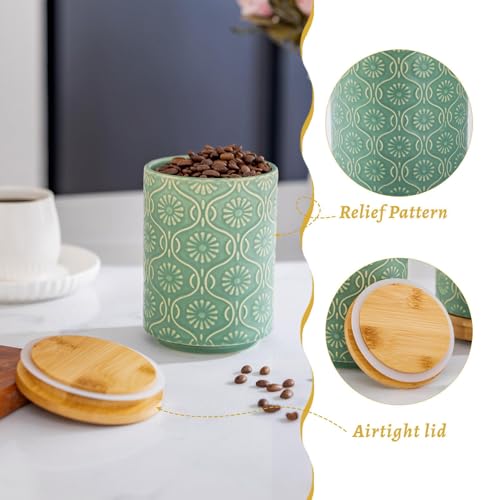 TEATALK Ceramic Canister with Airtight Lid, Cookie & Coffee Canister for Countertop, Food Storage Jar for Sugar, Tea, Matcha, Candy, Coffee Bean Container, Green,7.7"+5.7" Set2-Green