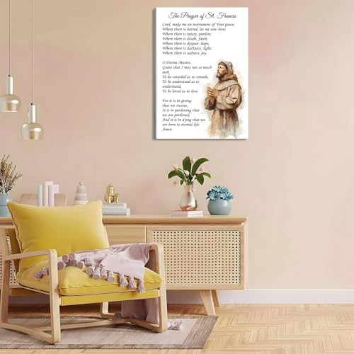 Bmotaso Prayer of St. Francis Quote Canvas Wall Art Saint Francis Peace Poster Painting Inspirational Print Christian Decor Gifts Ready to Hang for Home Bedroom Living Room Decor 12 * 18 Inch 18"L x 12"W
