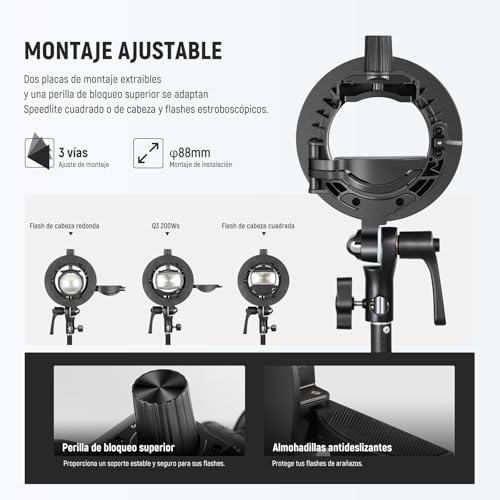 NEEWER CRB1 S Type Bracket Holder with Bowens Mount & Umbrella Hole for Z2PRO Z3R Q120 Q200 TT560 Square Head Round Head Flash Speedlite Compatible with Godox AD200Pro V1