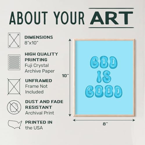 God is Good Spiritual Home Decor - Blue 70s Retro Style Religious Decorations Christian Decor - Christian Gifts for Women - Indie Room Art - Cute Y2k Room Artwork - Preppy Wall Print - Trendy Wall Art