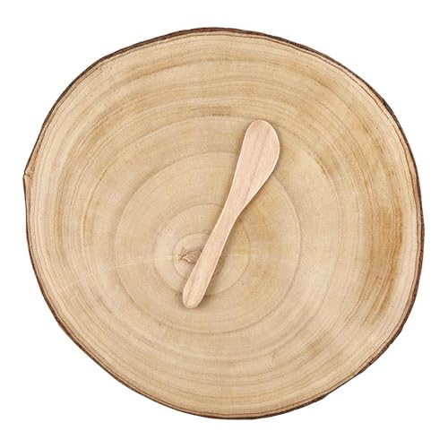 Santa Barbara Design Studio Charcuterie Cheese Board Round Wood Slice Serving Tray and Spreader Gift Set, 12" Dia x 1.25" H, Here For The Charcuterie