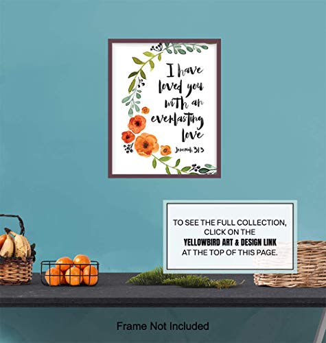 Love Bible Verse - Religious Christian Scripture Wall Art - Home Decor, Decoration for Bedroom, Living Room, Church - Romantic Gift for Women, Men, Couples, Anniversary - Green Orange 8x10 Picture