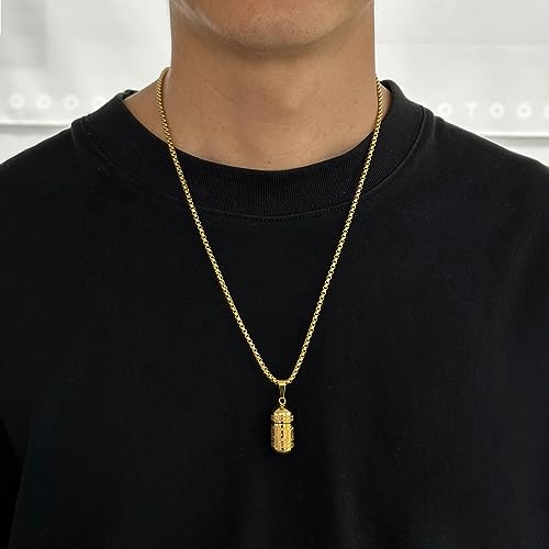 STWTR Tibetan Buddhist Meditation Stainless Steel Pendant Memorial Cremation Grey Pill Container Necklace for men and women with 23.6 "+1.9" necklace Gold