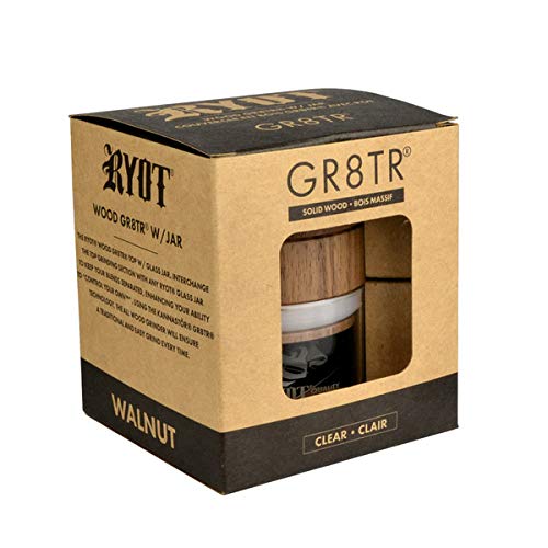 RYOT Wood GR8TR Herb Grinder with Clear or Matte Black Jar Body and Beech or Walnut Top (Walnut Top/Black Jar) Walnut Top/Black Jar