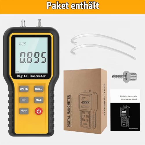 Kethvoz Differential Pressure Gauge HVAC Gas Pressure Gauge with Two Ports for Measuring Airflow Gas Differential Pressure ±2.999 psi / ±20.68 kPa, 12 Selectable Units & Data Storage KE-QX1201