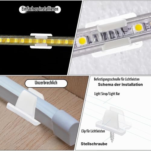 Nogeqi Pack of 50 LED Strip Holder for 5 mm to 6 mm Neon LED Strip Holder Waterproof Attachment Silicone LED Strip Holder Includes Screws for LED Light Strips, White