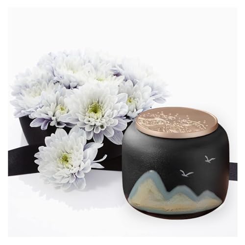 Black Ceramic Keepsake Urn for Human or Pet Ashes - Elegant Remembrance Vessel with Tranquil Mountain Motif, Reverently Honoring Your Beloved（Mountain Black） Mountain Black