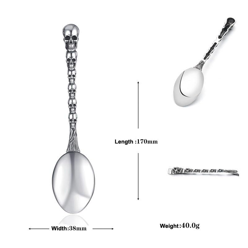 Skull Motif Serving Spoon Fork Set, Premium Stainless Steel Fork Spoon Silverware Set, Unique styles 3D Skulls, Dishwasher Safe, for Home, Kitchen, or Halloween Decorations