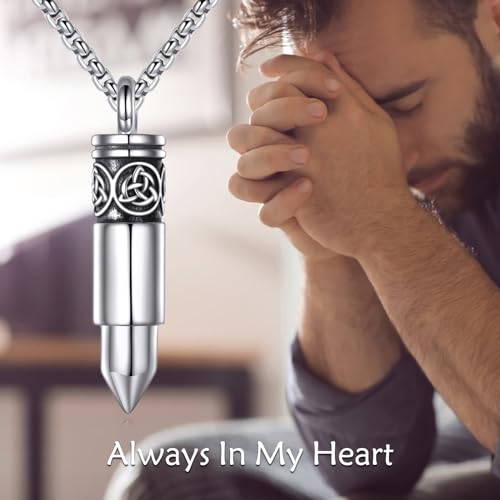 KQF Urn Necklace for Ashes 925 Sterling Silver Bullet/Cat/Hummingbird Cremation Pendant Celtic Memorial Ashes Jewelry Gift for Men Women bullet urn necklace