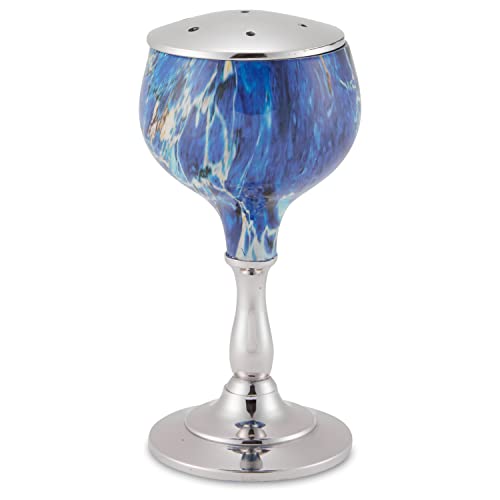 Elegant End of Shabbat Havdalah Set Nickel Plated Blue Marble Decal - Includes Matching Kiddush Cup Goblet and Tray, Havdualah Candle Holder, Besamim Spice Box - Shabbos Decorations By Zion Judaica