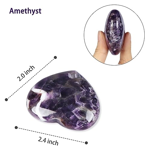 SMQ 60mm Natural Amethyst Crystal Heart Worry Stone Polished Gemstone Pocket Palm Large Chakra Crystals and Healing Stones Rock for Balancing Yoga Home Decor Amethyst（heart）